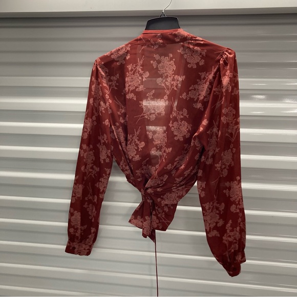 ANTONIO MELANI Burgundy Floral Wrap Blouse - Picture 7 of 11